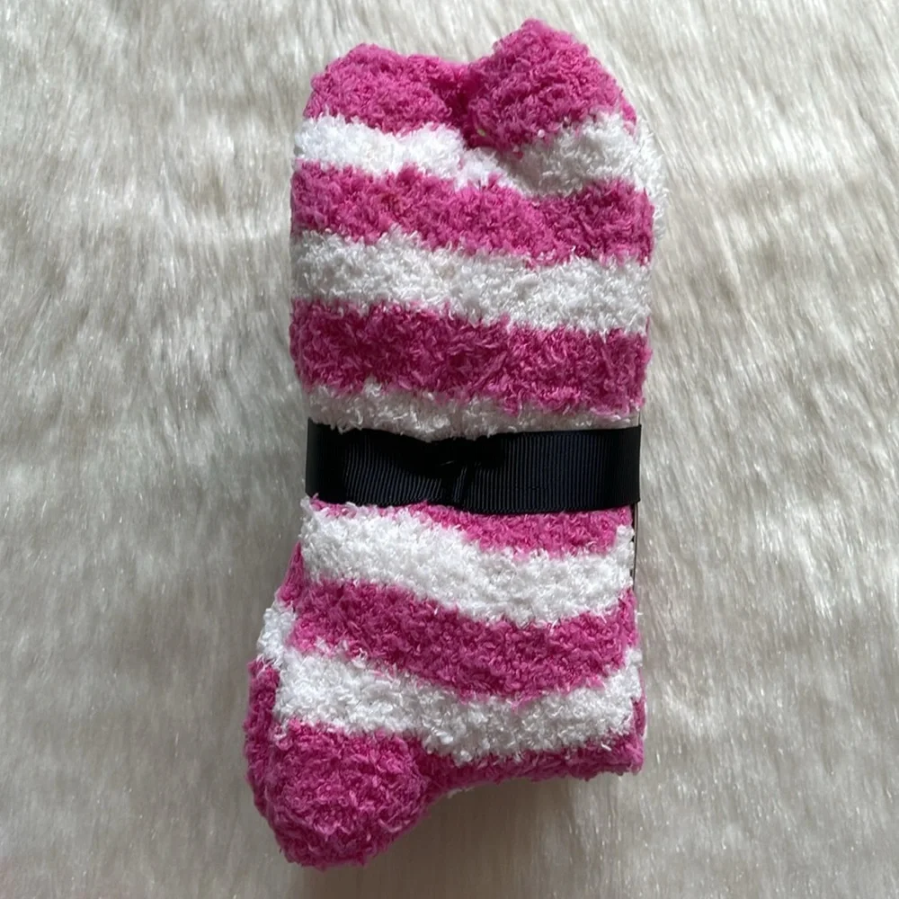 Gold Medal Pink Purple White Argyle Striped Super Soft Plush Butter Crew Socks